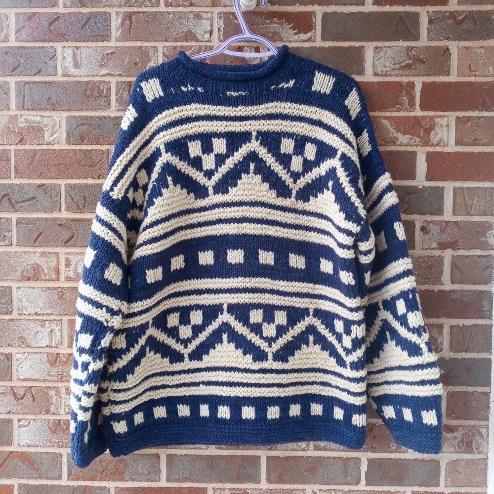 Vintage Rey Wear oversized 100% wool patterned sweater